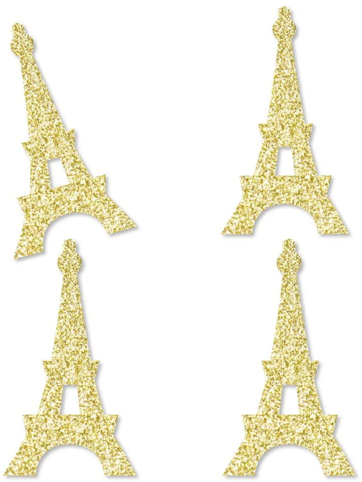 Gold Glitter Eiffel Tower - No-Mess Cut-Outs - Paris Themed Baby Shower or Birthday Party Confetti - Set of 120