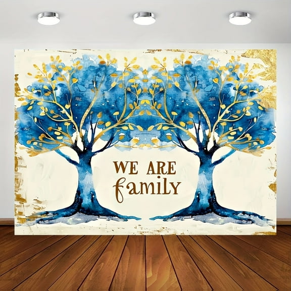 Gold Glitter Family Tree Backdrop We Are Family Tree Photography Background Blue Family Tree Decorations for Sweet Home Housewarming Party Cake Smash Photo Props