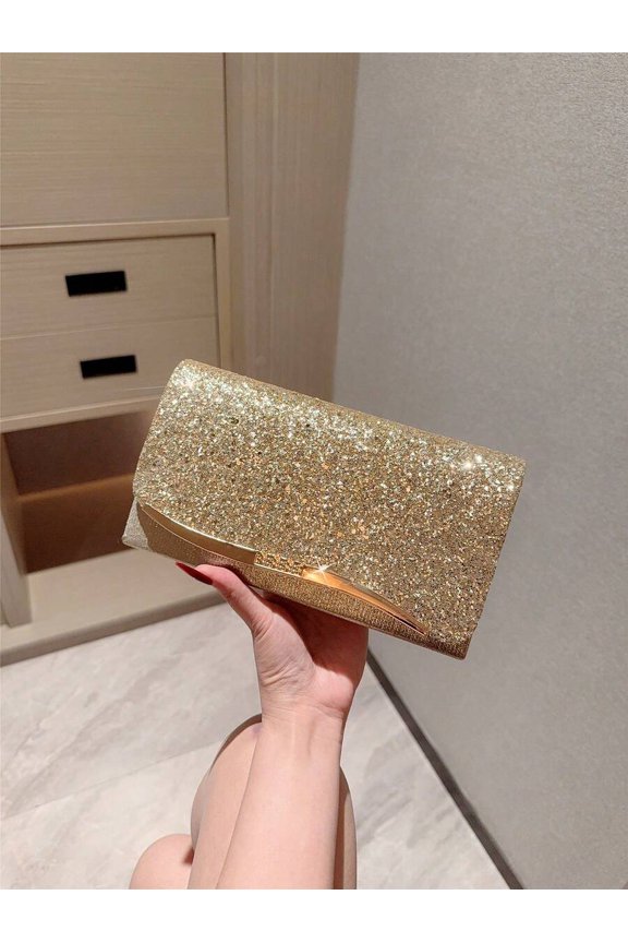Gold Glitter Flip Clutch Evening Bag For Wedding Prom Party