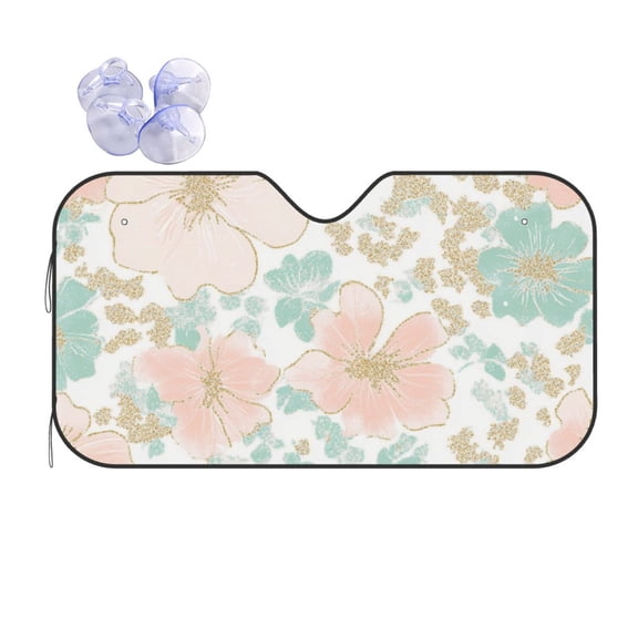 Gold Glitter Floral Pattern Car Windshield Sun Shade Universal Fit Auto Sun Visor Protector