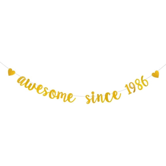 Gold Glitter Garlands Awesome Since 1986 Banner for 40th Birthday Party Decorations Supplies,Pre-Strung, Glitter Gold Paper Garlands Photo Props Bunting Sign,Awesome Since 1986