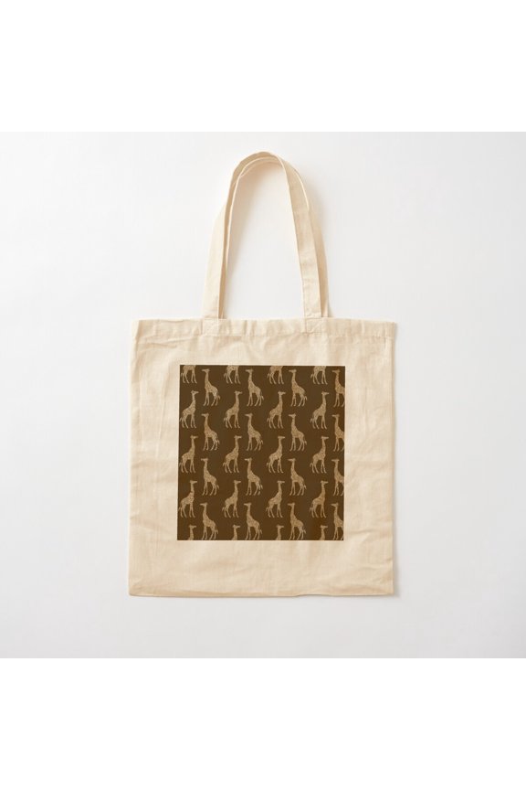 Gold Glitter Giraffe Pattern On Brown Canvas Canvas Tote Bags, Reusable Shopping Bag