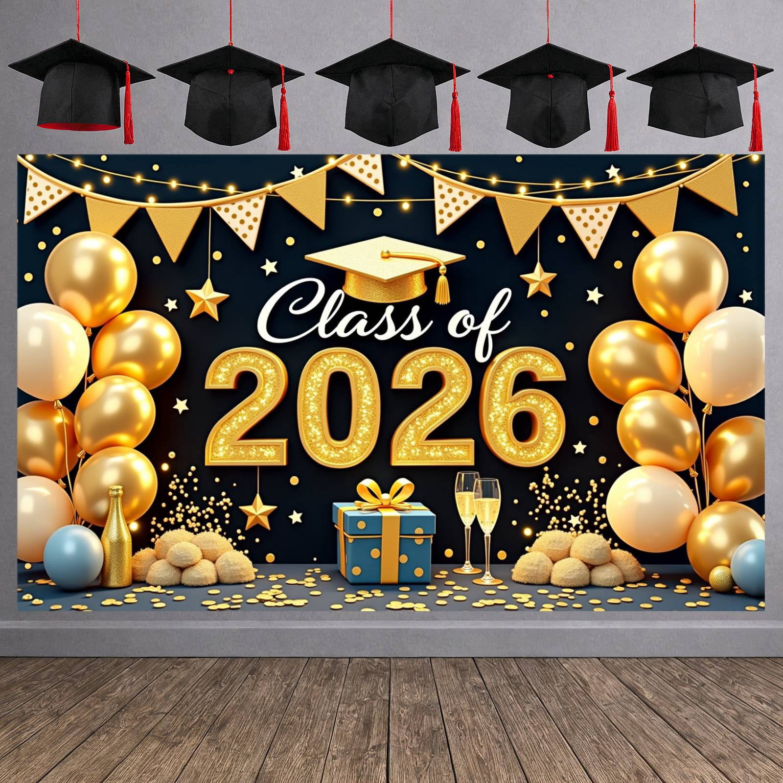 Graduation Flash Color Gold Glitter Graduation Banner Dark Green Backdrop Sparkle Design ...