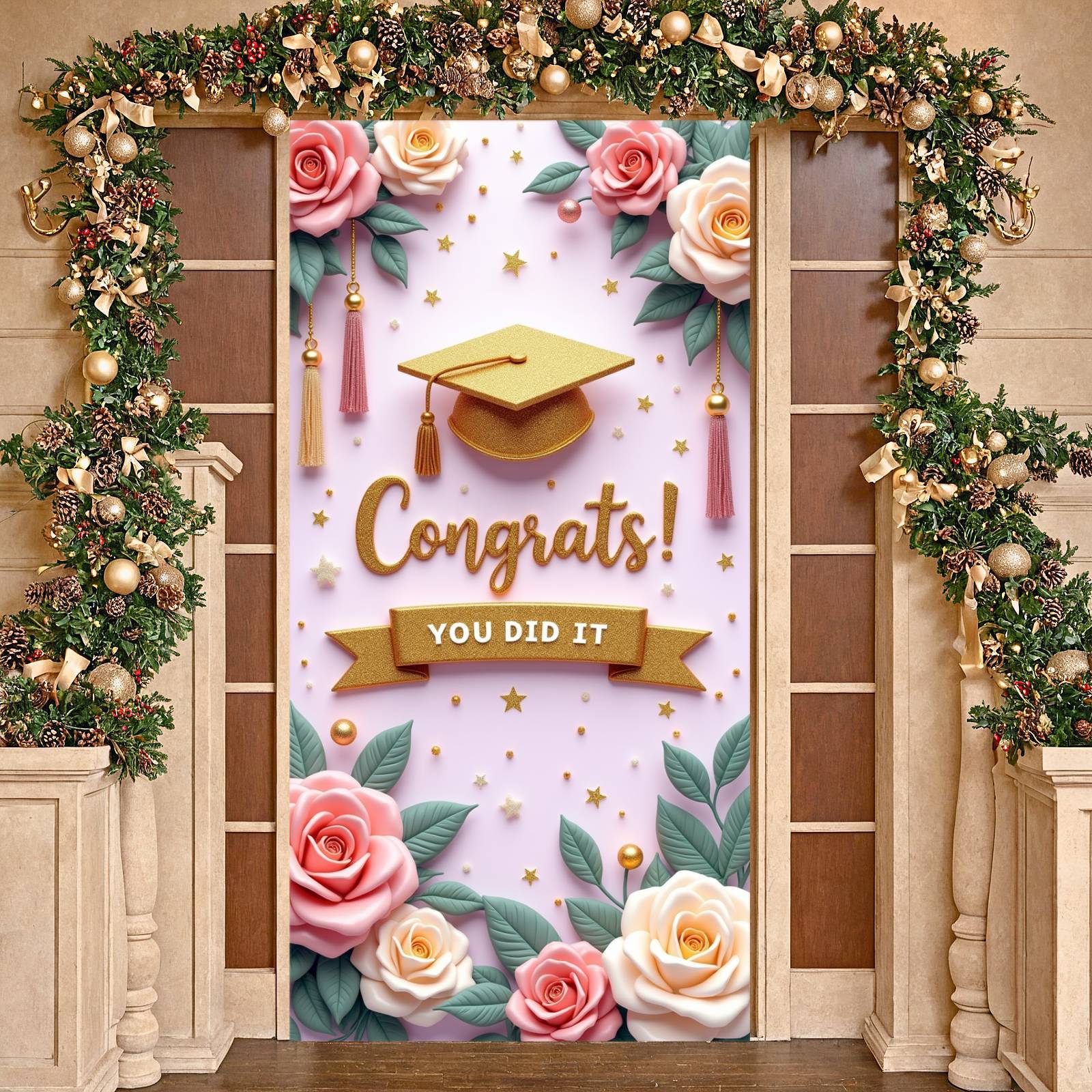 Gold Glitter Graduation Banner Graduation Cap Graduation Display ...