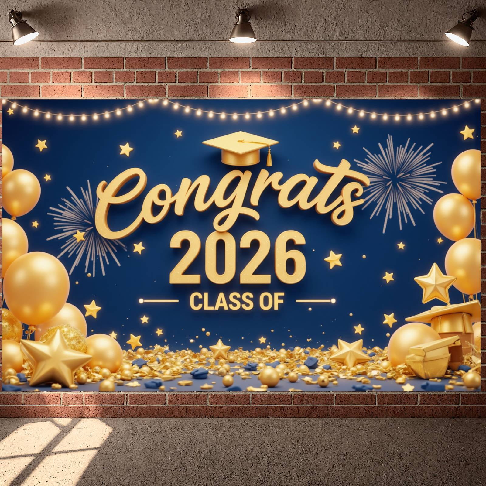 Graduation Flash Color Gold Glitter Graduation Banner Navy Blue Graduation Backdrop Grad Cap ...
