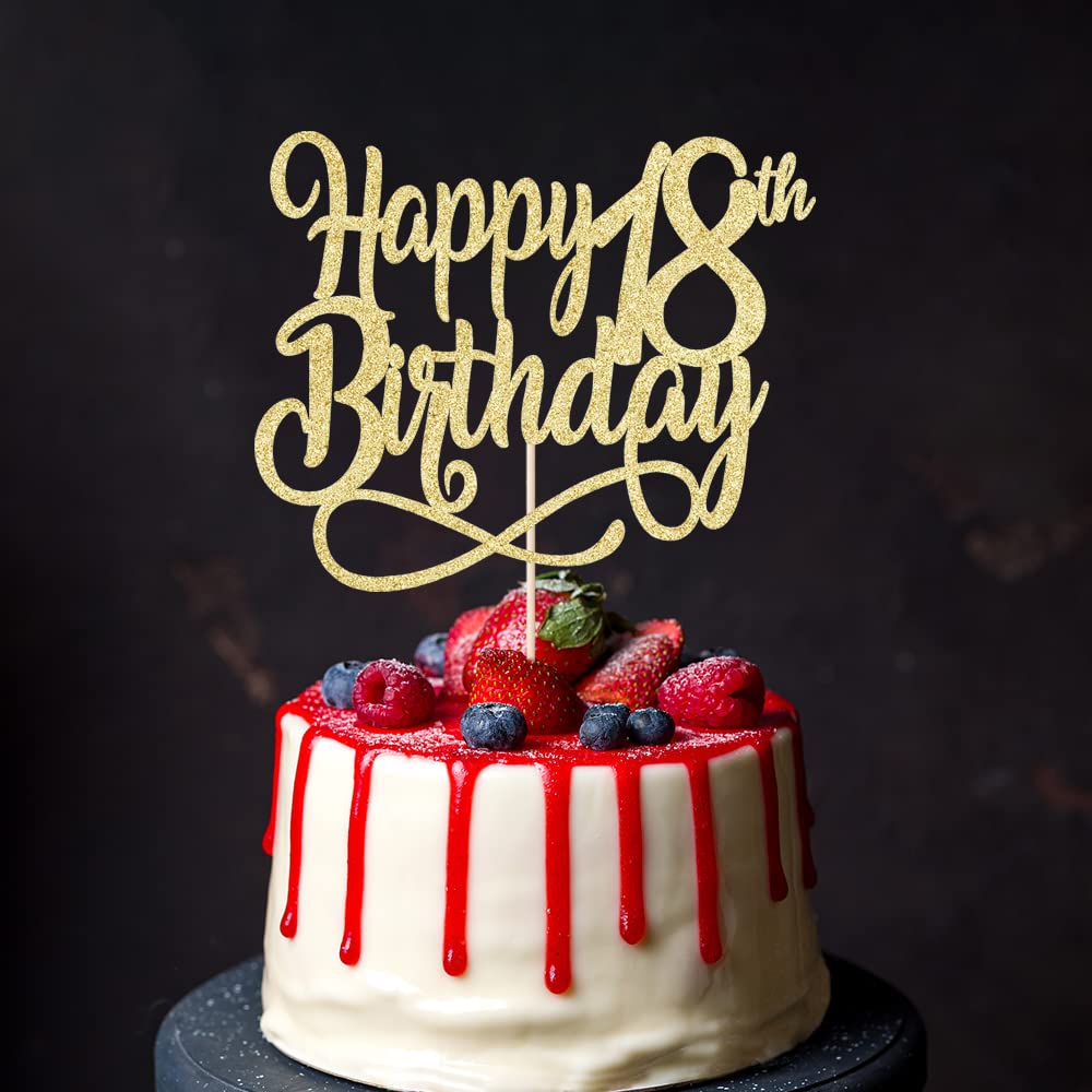 Gold Glitter Happy 18th Birthday Cake NSD3 Topper,Cheers to 18 Years ...