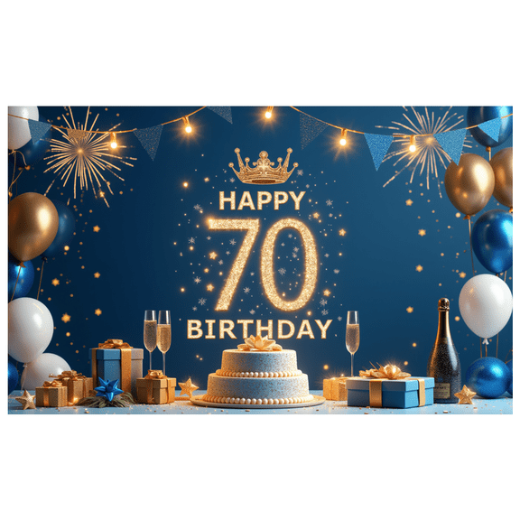 Gold Glitter Happy Birthday Banner Elegant Birthday Banner Blue Balloon Theme Birthday Banner Blue Sparkle Theme for Elegant Celebration Anniversary Event Adult Birthday