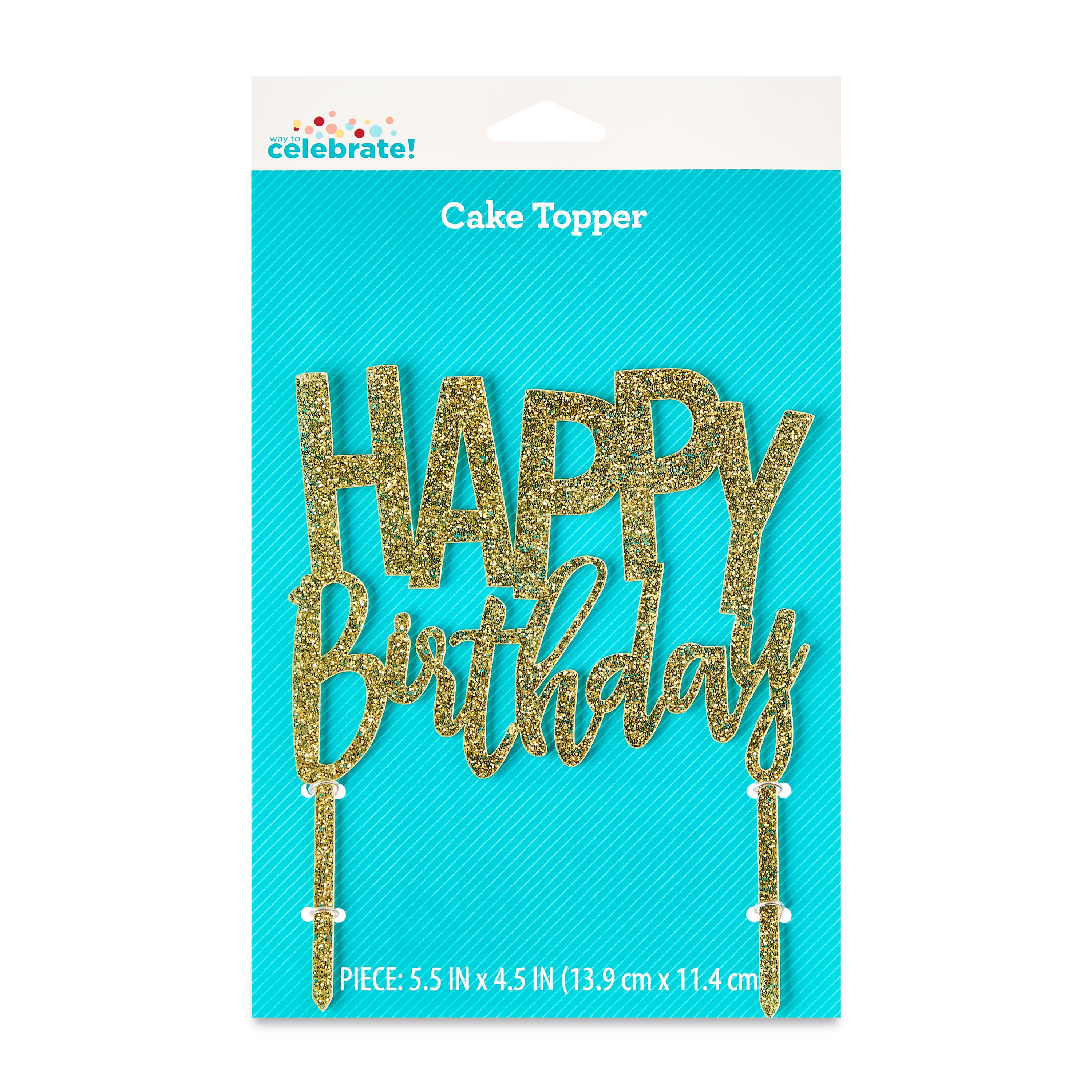 Gold Glitter Happy Birthday Cake Topper, 5" x 6", by Way To Celebrate