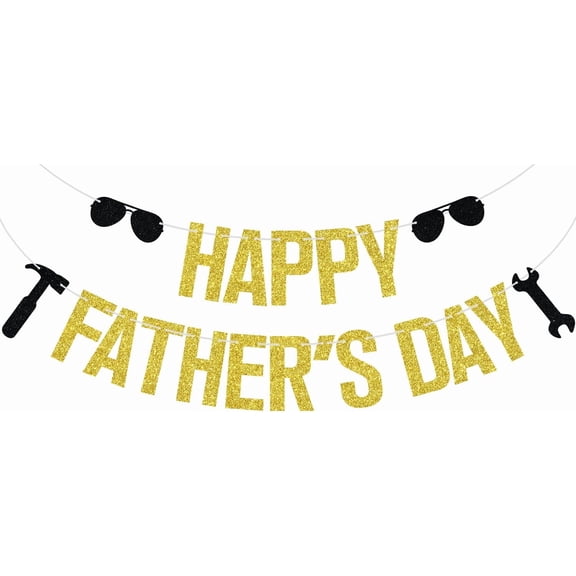 Gold Glitter Happy Father's Day Banner, Feliz Dia Papa/Best Dad Ever, Father's Day Birthday Party Decorations Supplies