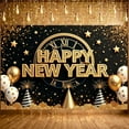 thumbnail image 1 of Gold Glitter Happy New Year Banner Clock Design New Year Banner Star Decorated Balloon Elements Holiday Banner for New Year Party Family Gathering New Year's Eve, 1 of 7