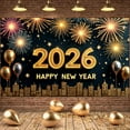 thumbnail image 1 of Gold Glitter Happy New Year Banner Fireworks Design 2026 New Year Display Star Pattern Metallic Balloons New Year Celebration Backdrop for New Year Party Holiday Celebration Eve Gathering, 1 of 9