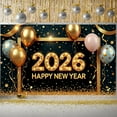 thumbnail image 1 of Gold Glitter Happy New Year Banner Star Pattern Festive Backdrop Balloon Decor Golden Frame Holiday Background for New Year Party Holiday Celebration Indoor Decoration, 1 of 8