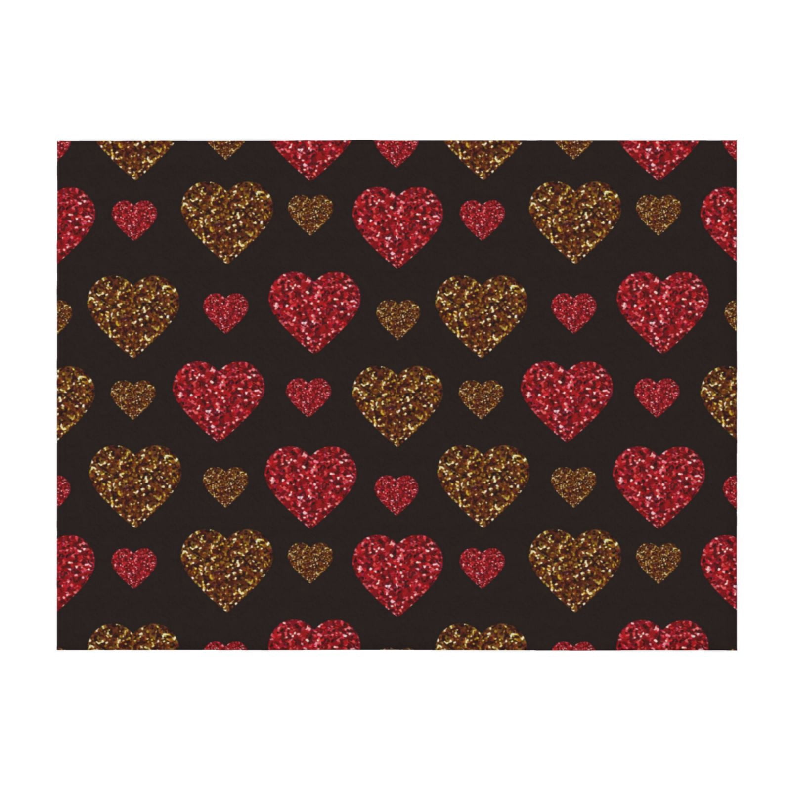 Gold Glitter Heart Throw Blanket for Couch, Super Soft Fuzzy Comfy Warm