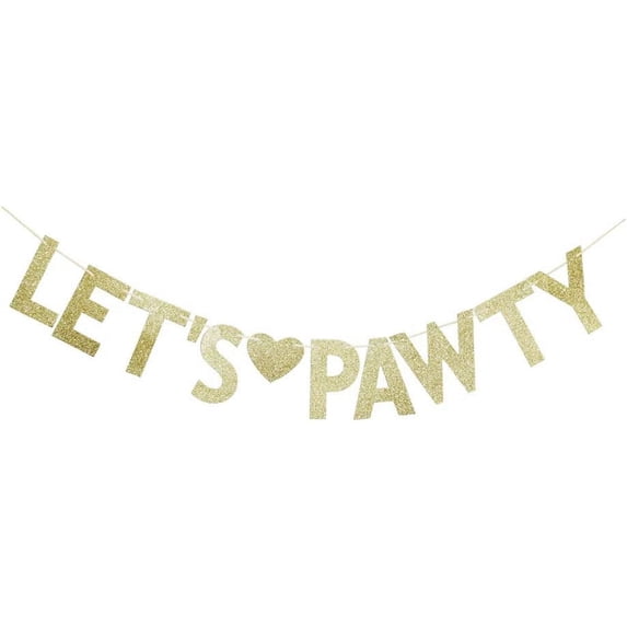Gold Glitter Let's Pawty Banner for Pet Dogs Birthday Party Sign Decorations