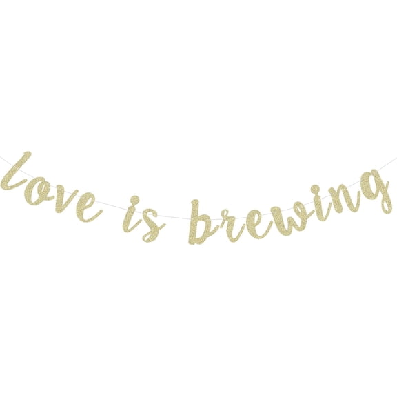 Gold Glitter Love is Brewing Banner for Wedding Bridal Shower Engagement Table Bunting Paper Sign Party Supply Photo Props