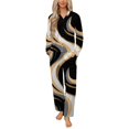 thumbnail image 1 of Gold Glitter Marble Swirls Design Womens Pyjamas Set Button Up Pyjamas Womens with Long Sleeve Top And Wide Leg Pants V-neck Loungewear Sets, 1 of 9