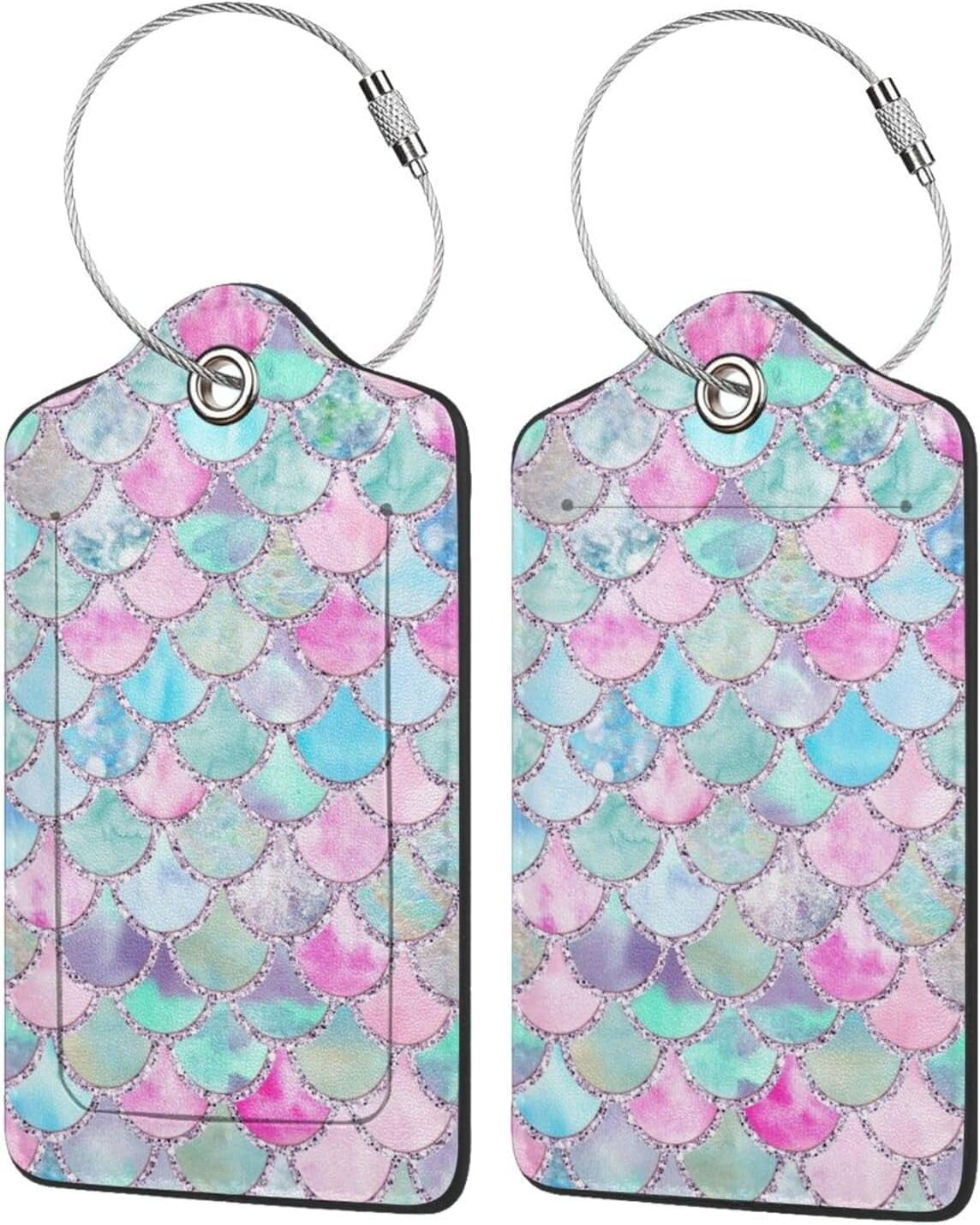 Gold Glitter Mermaid Scales Luggage Tag for Suitcase,2PCS Cute Unique Travel Baggage Bag Tags