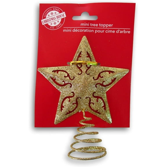 Gold Glitter Miniature 5 Point Star Tree Topper 4 x 4.75 in