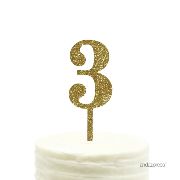 Gold Glitter Number 3 Acrylic Birthday Cake Topper