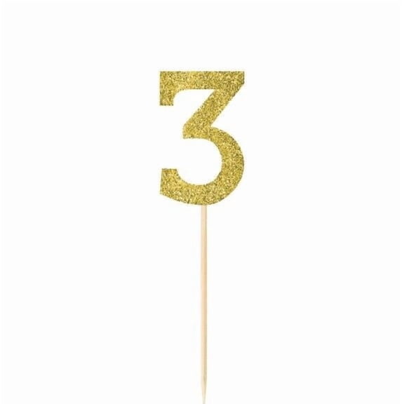 Gold Glitter Number #3 Picks - 7.5 Inches Tall Party Decorations Amscan (4 Pack)