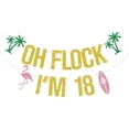 thumbnail image 1 of Gold Glitter Oh Flock I'm 18 Banner, Aloha 18/Flamingo Happy 18th Birthday, Hawaiian Tropical Luau Summer Beach Vacation Birthday Party Decorations, 1 of 2
