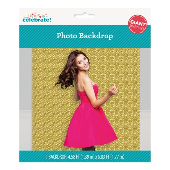 Gold Glitter Photo Backdrop, 4.58' x 5.83', by Way To Celebrate