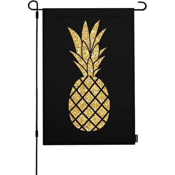 Gold Glitter Pineapple Garden Flag Summer Tropical Fruit Small Yard Outdoor Decoration 12.5 x 18 Inch