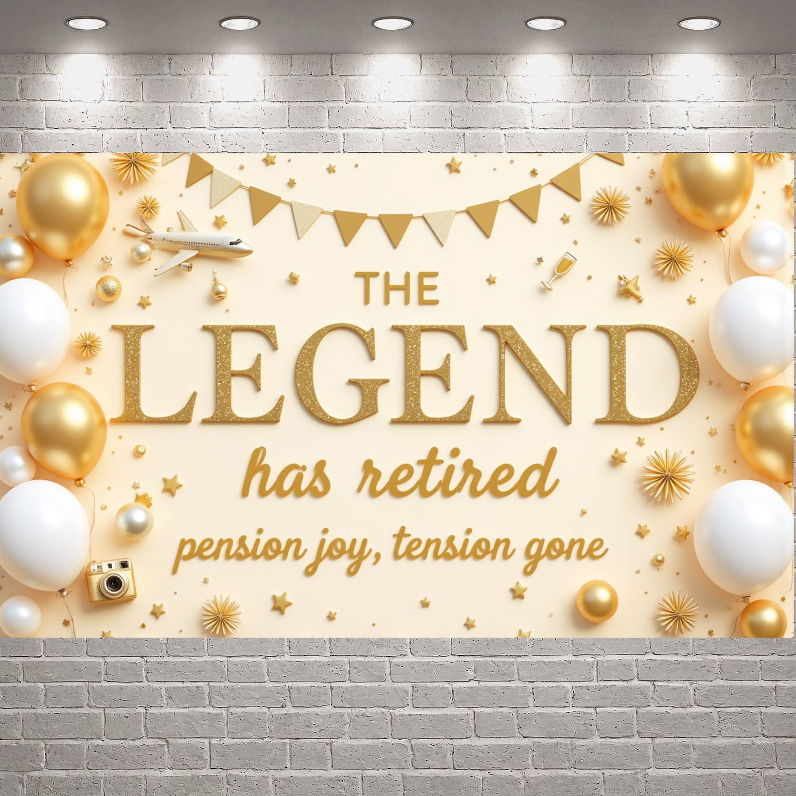 Gold Glitter Retirement Banner White Balloons Legend Retirement Display ...