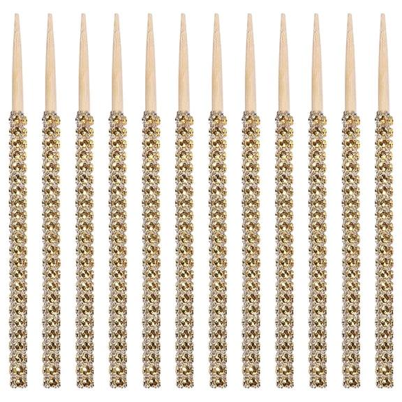Gold Glitter Rhinestone Bamboo Bling Sticks 6" (15cm) Pack of 12 - Candy Apple Cake pop Caramel