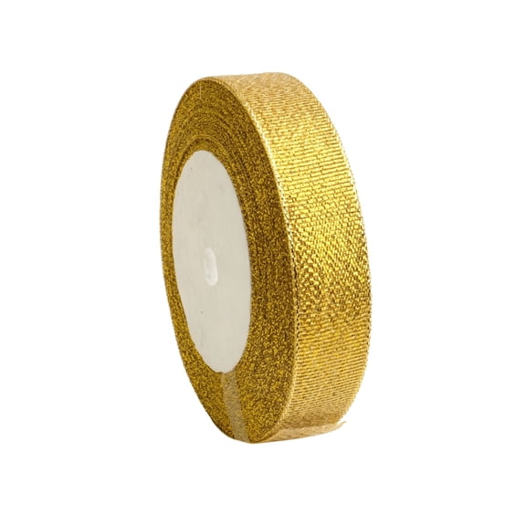 Gold Glitter Ribbon, Christmas Gift Wrapping Ribbon, 25 Yards, 2.5 cm Wide, Polyester, DIY Holiday Decoration, Bow Making, Cake Decoration, Indoor Outdoor