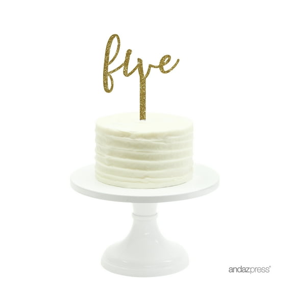Gold Glitter  Script Number Five Acrylic Birthday Cake Topper