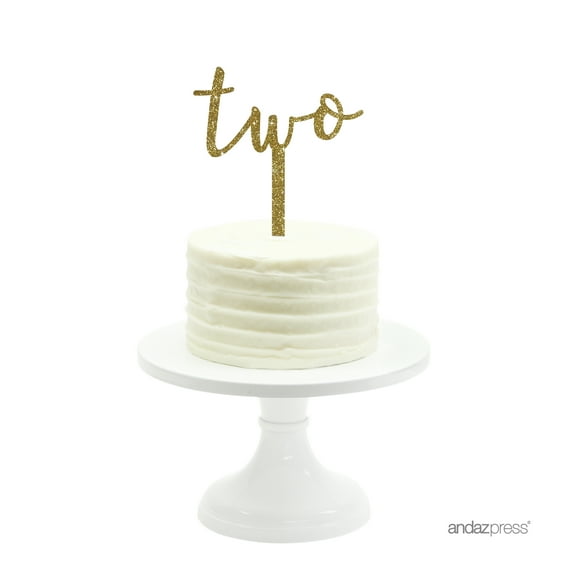 Gold Glitter Script Number Two Acrylic Birthday Cake Topper