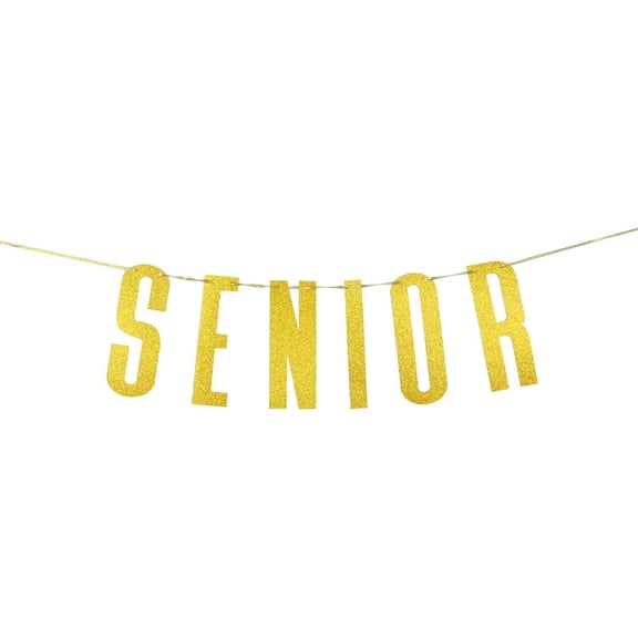 Gold Glitter Senior Banner for Congrats Grad Banner - High School College Graduation Party Bunting Decoration
