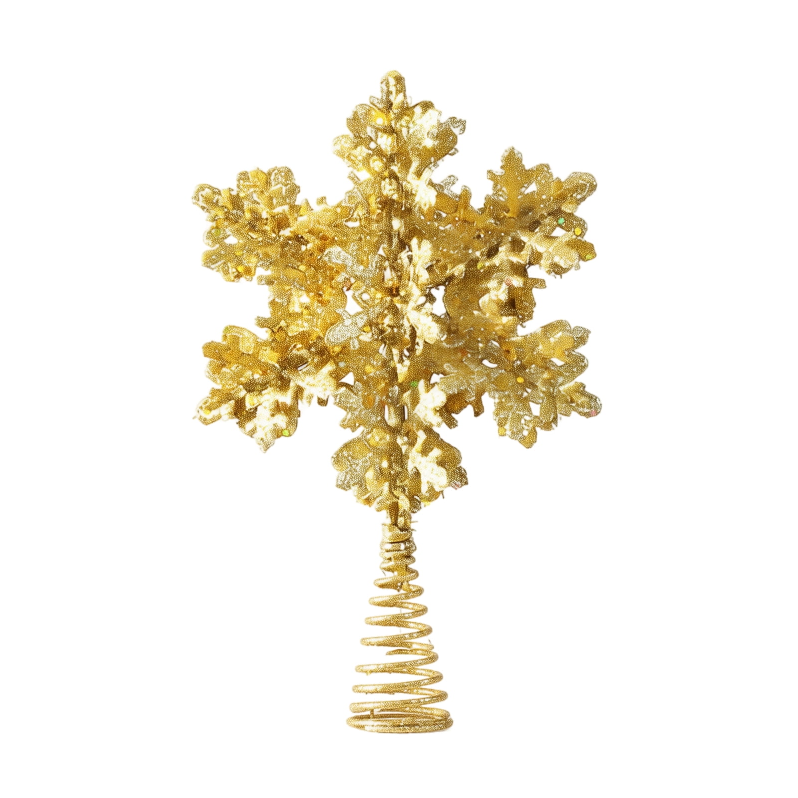Springing Tree Gold Glitter Snowflake Christmas Tree Topper with Spiral Spring Base ...