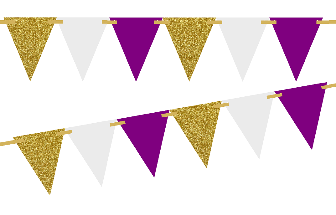 Gold Glitter/Solid Purple/Solid White 3M Vintage Pennant Banner Paper Triangle Bunting Flags for Weddings, Birthdays, Baby Showers