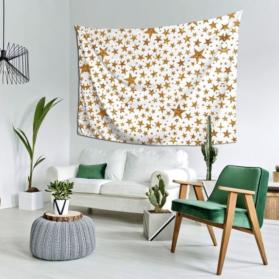 Gold Glitter Stars Pattern Decorative Tapestry 60x80 Inches Wall Hanging Tapestry For Bedroom Living Room
