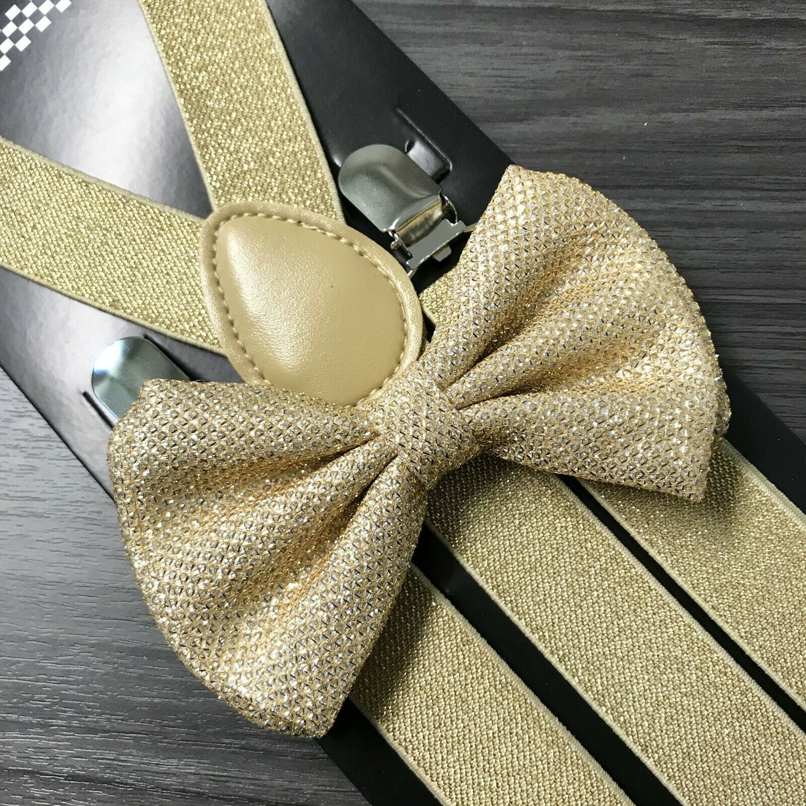 gold glitter bow tie and suspenders