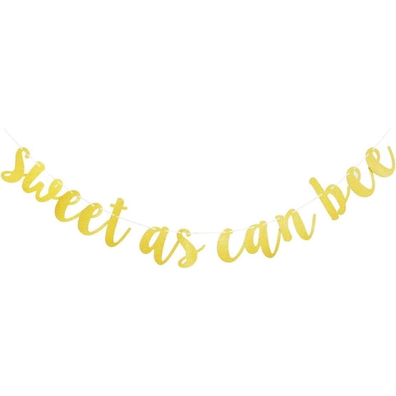 Gold Glitter Sweet As Can Bee Cursive Banner, Bee Themed Baby Shower Birthday Party Wall Decor