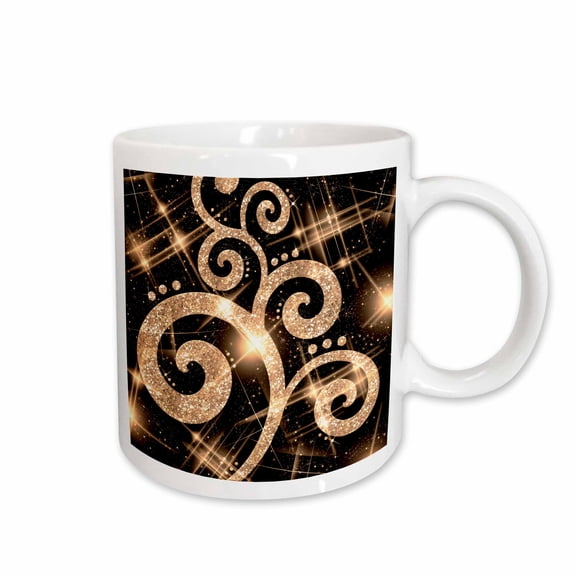 3drose, Gold Glitter Swirls and Dots, 15oz Mug
