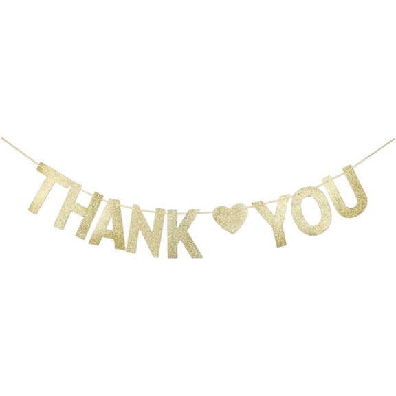 Gold Glitter Thank You Banner, Vintage Paper Sign For Wedding Engagement/Anniversary/Bridal Shower/Thanksgiving Party Decoration
