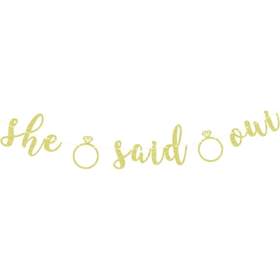 Gold Glitter The She Said Yes Banner with Diamond Ring Cutouts, Engagement Bachelorette Party Decorations