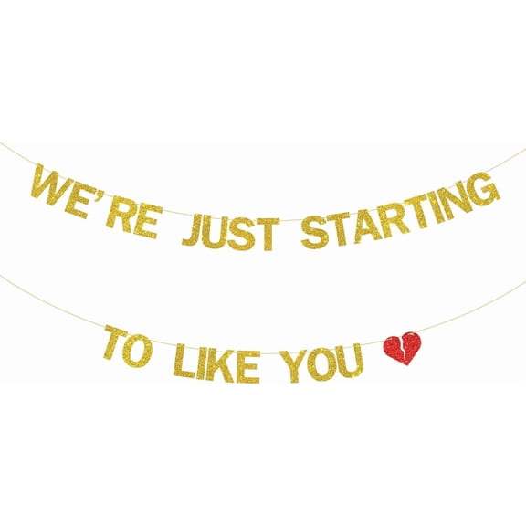 Gold Glitter "We're Just Starting To Like You" Banner with Broken Heart, Going Away Party Supplies