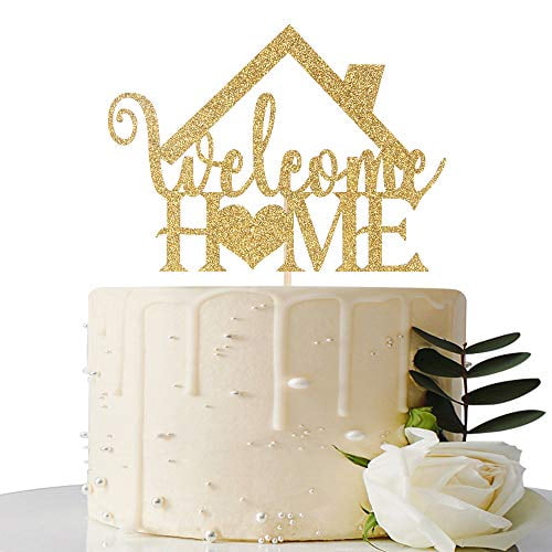 Gold Glitter Welcome Home Cake Topper - Home Party Decoration ...