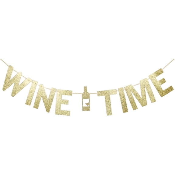 Gold Glitter Wine Time Banner with Wine Bottle Cutout, Wine Themed Girls Night Birthday Party Wall Decor
