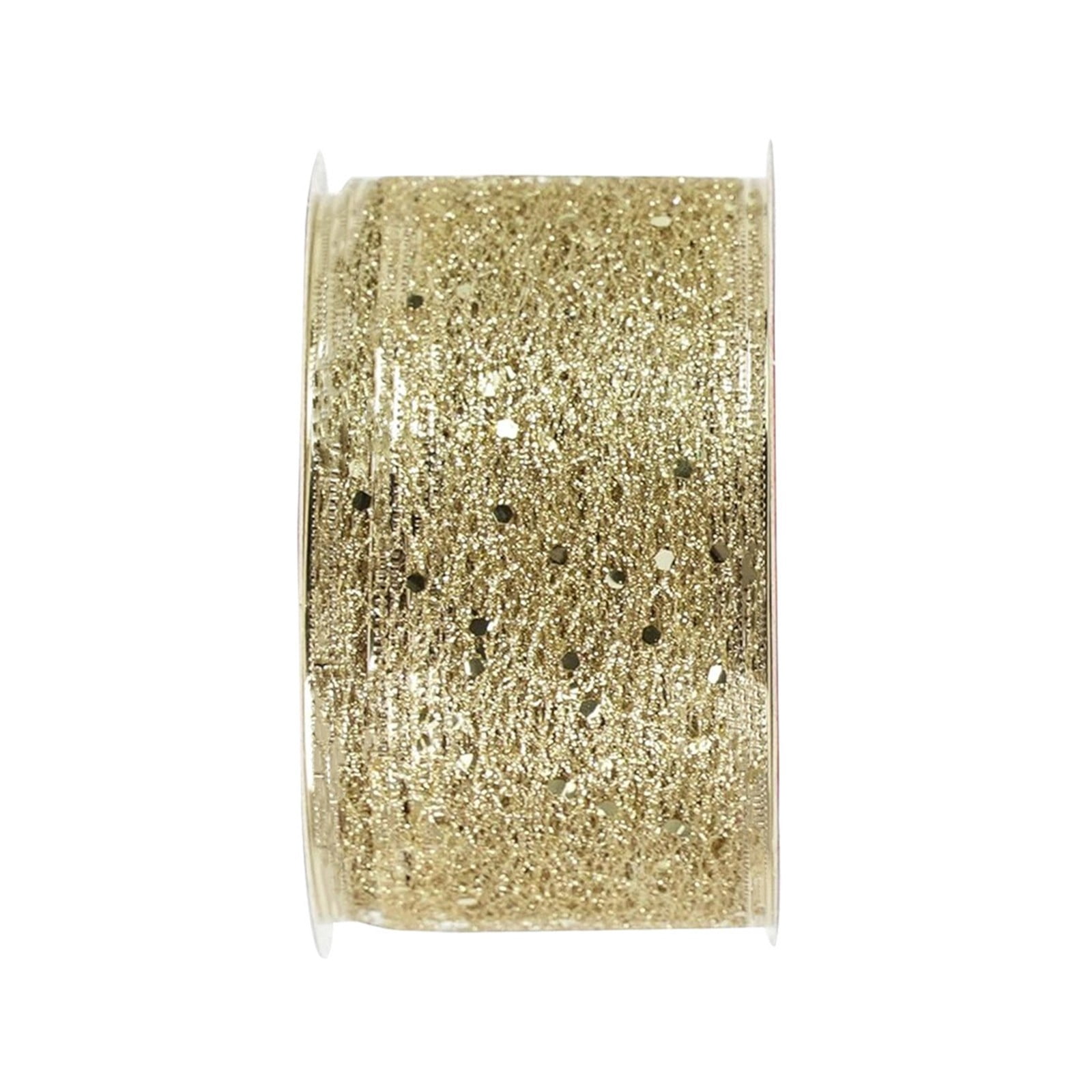 Gold Glitter Wire Mesh Ribbon, Christmas Wired Ribbon, 1.96 Inch Wired ...