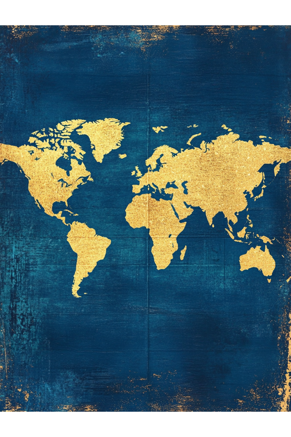 Gold Glitter World Map Canvas Print/Wall Art Suitable for Living Room Bedroom Office Study and Hallway Decoration.