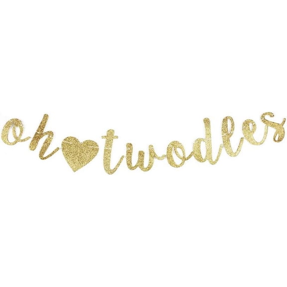 Gold Glitter "oh two dles" Banner with Heart, 2nd Birthday Party Decorations