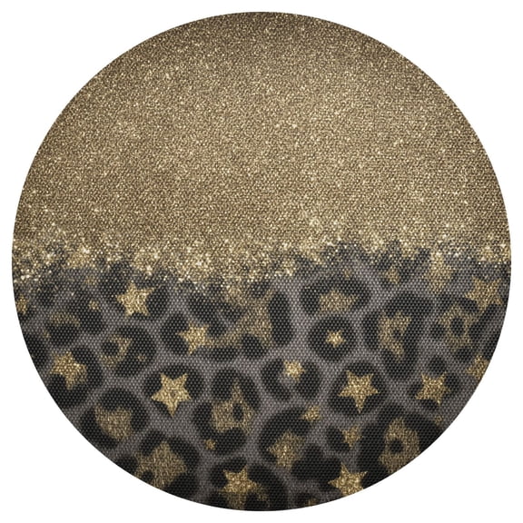 Gold Glitter with Leopard Print Stars PVC Round Grid Placemat Table Mat 1 Pc 15.4" x 15.4"