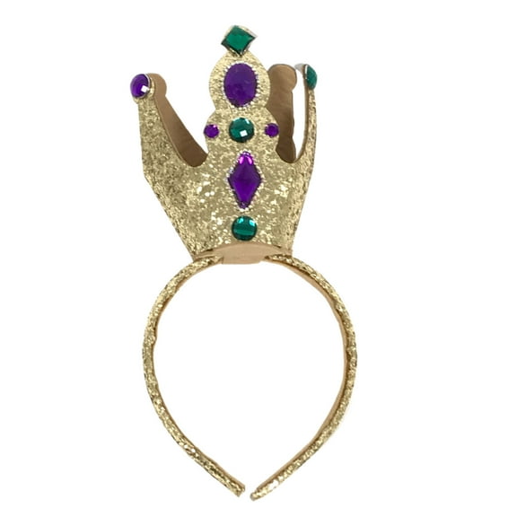 Gold Glittered Crown With Purple, Green and Clear Stones (Each)
