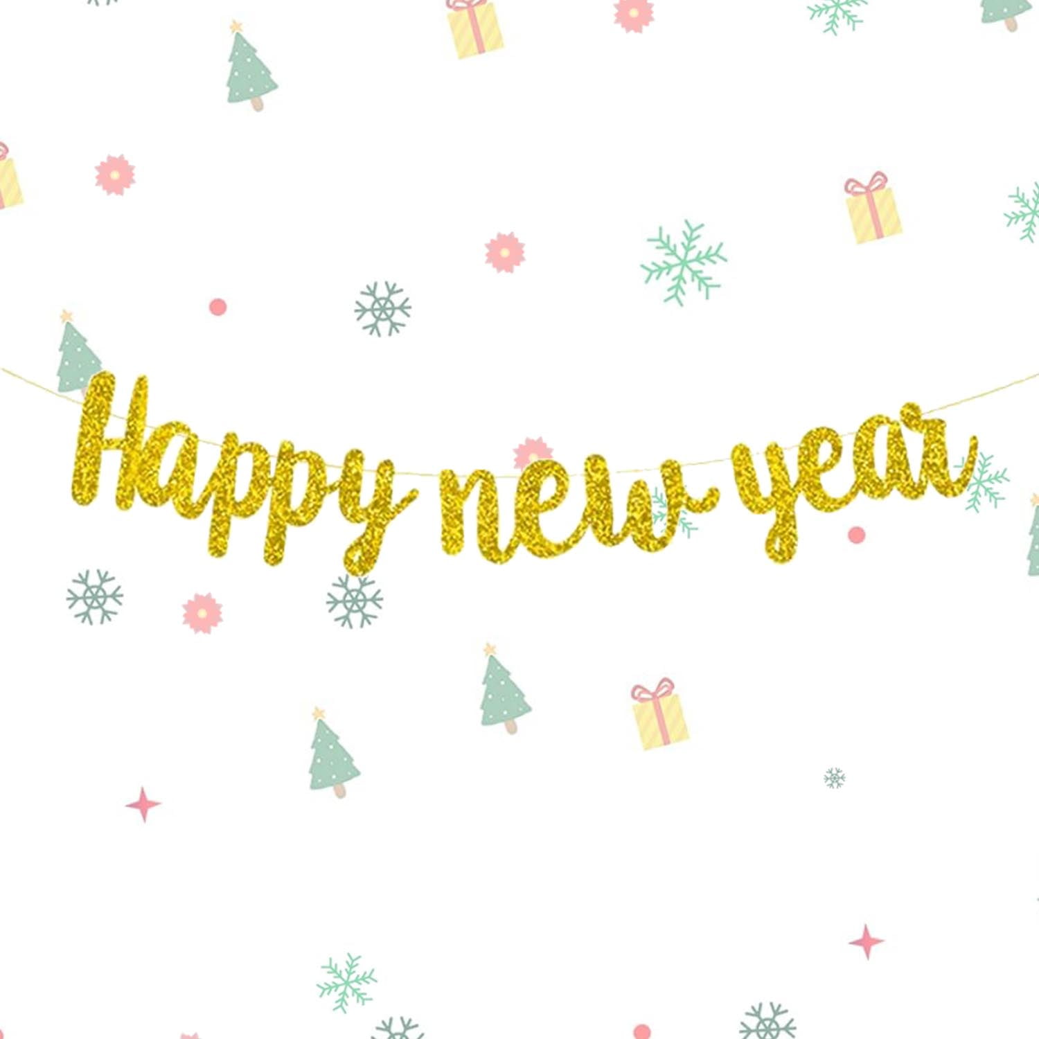 Gold Glittery Happy New year Banner,2024 New Years Eve Party Decoration,Happy New Year Party